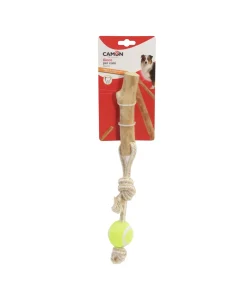 CAMON CANE GIOCO CORDA CON LEGNO DI CAFFE' E PALLA DA TENNIS 2 / 3 CM 12 /15 CM