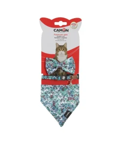 CAMON GATTO COLLARE JUNGLE CON BANDANA E PAPILLON POLIESTERE