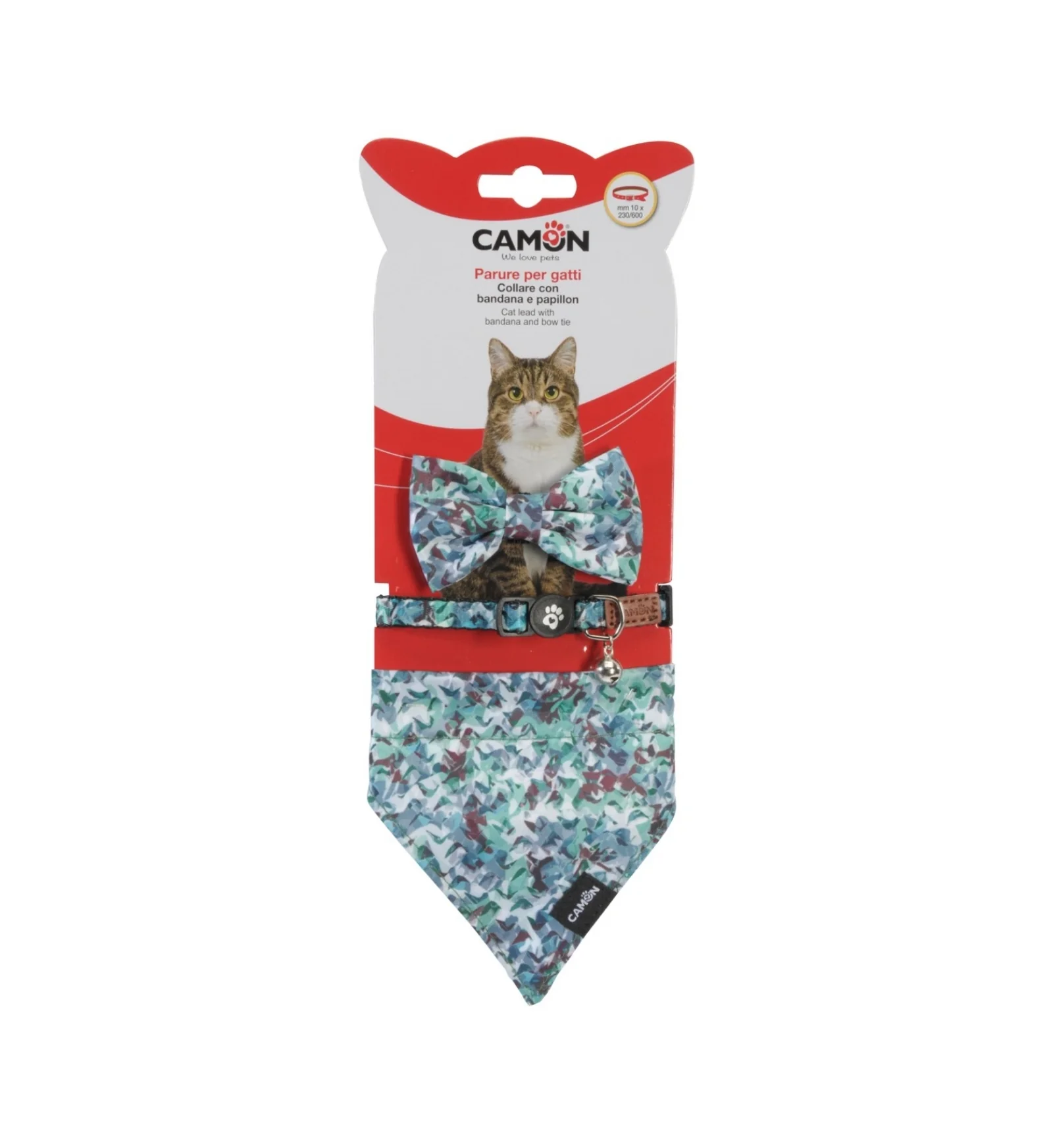 CAMON GATTO COLLARE JUNGLE CON BANDANA E PAPILLON POLIESTERE